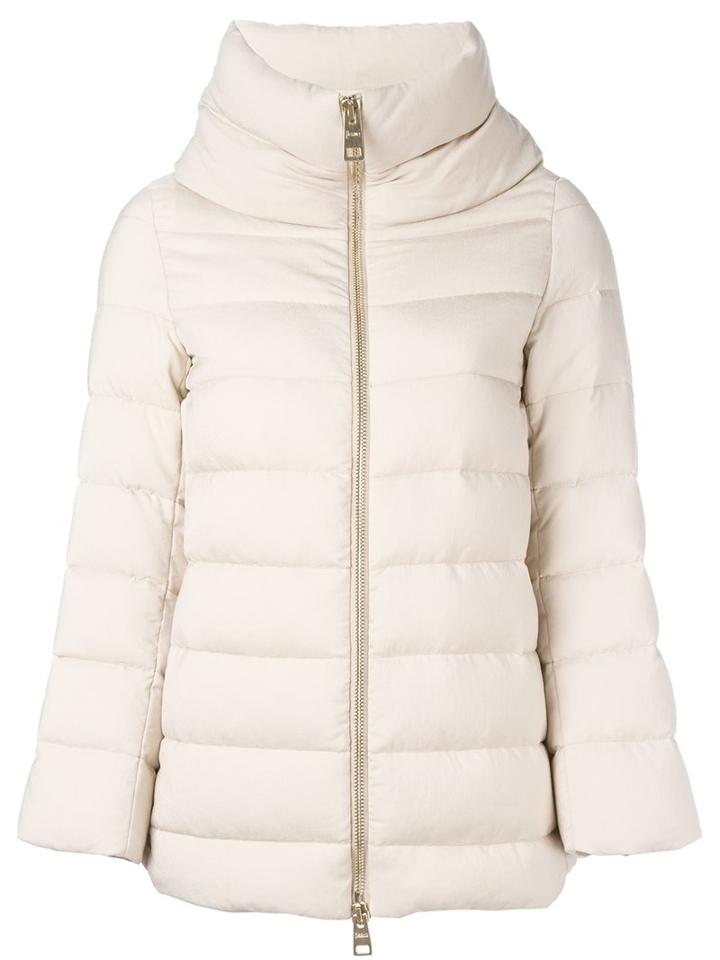 Herno Zip-up Puffer Jacket, Women's, Size: 42, Nude/neutrals, Polyamide/feather Down