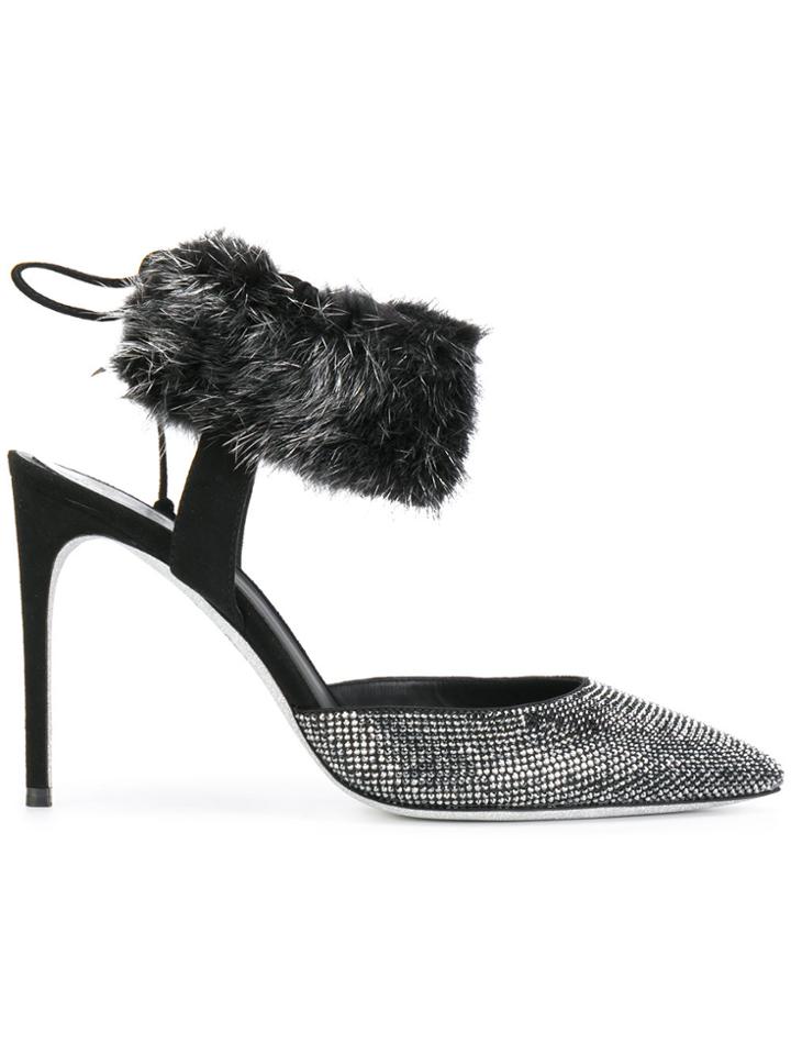 René Caovilla Metallic Fur Pumps