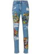 Jeremy Scott Los Exitos Distressed Print Jeans - Blue