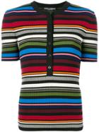 Dolce & Gabbana Striped Ribbed Henley Top - Multicolour