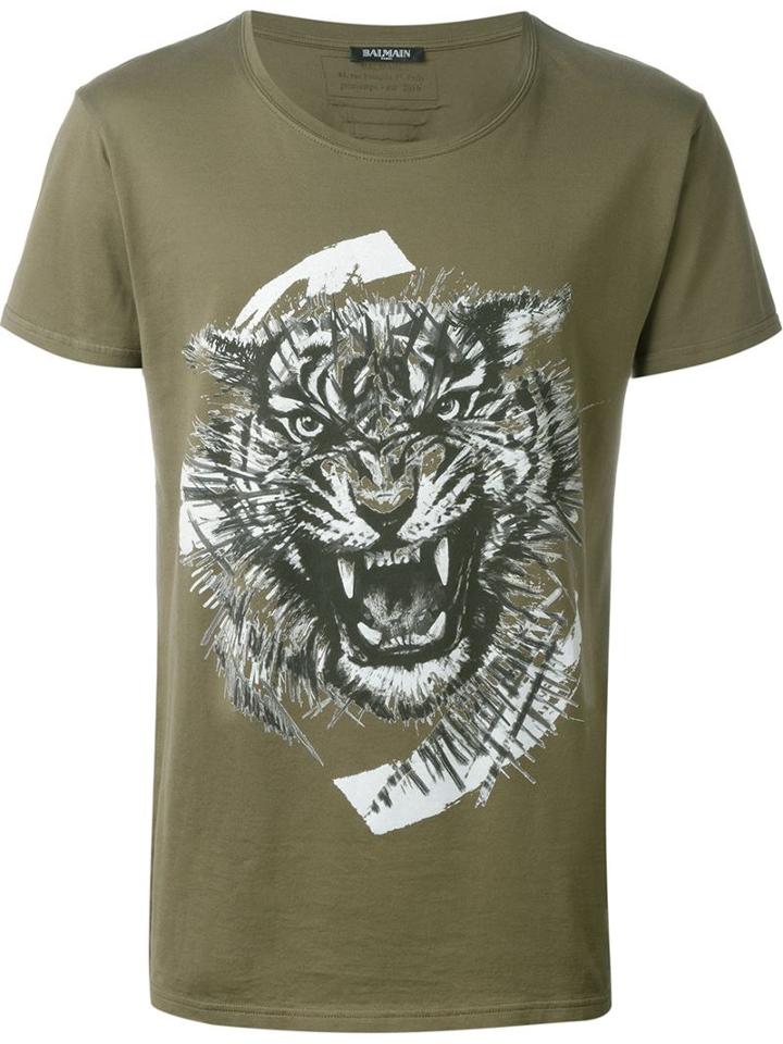 Balmain Fierce Print T-shirt, Men's, Size: Xs, Green, Cotton