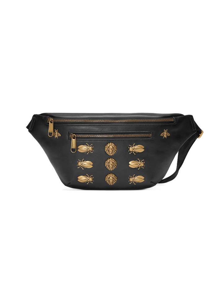 Gucci Leather Belt Bag With Animal Studs - Black