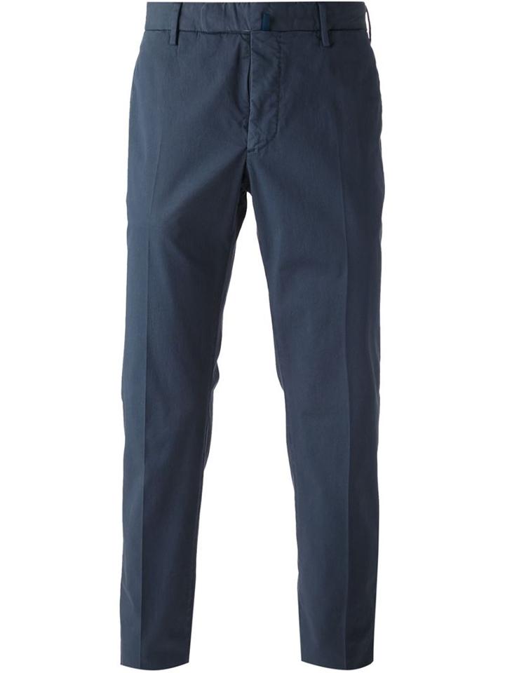 Incotex Chino Trousers, Men's, Size: 50, Blue, Cotton/spandex/elastane