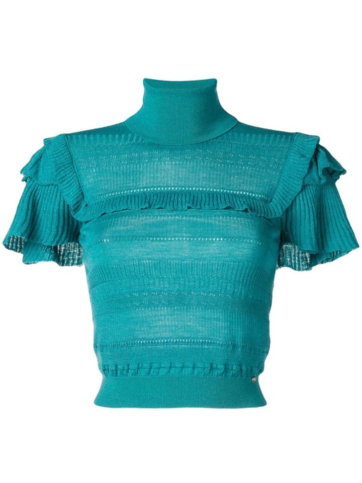 Elisabetta Franchi Frilled Cropped Knitted Top - Green