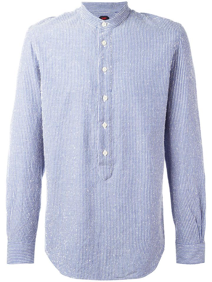 Mp Massimo Piombo Embroidered Stripe Half-button Shirt, Men's, Size: 41, Blue, Cotton/polyamide