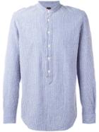 Mp Massimo Piombo Embroidered Stripe Half-button Shirt, Men's, Size: 41, Blue, Cotton/polyamide