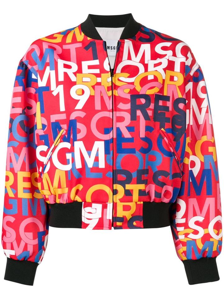 Msgm Logo Bomber Jacket - Red