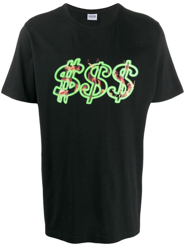 Sss World Corp Contrasting Print T-shirt - Black