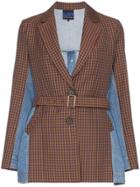 Sjyp Denim Panelled Check Blazer - Brown