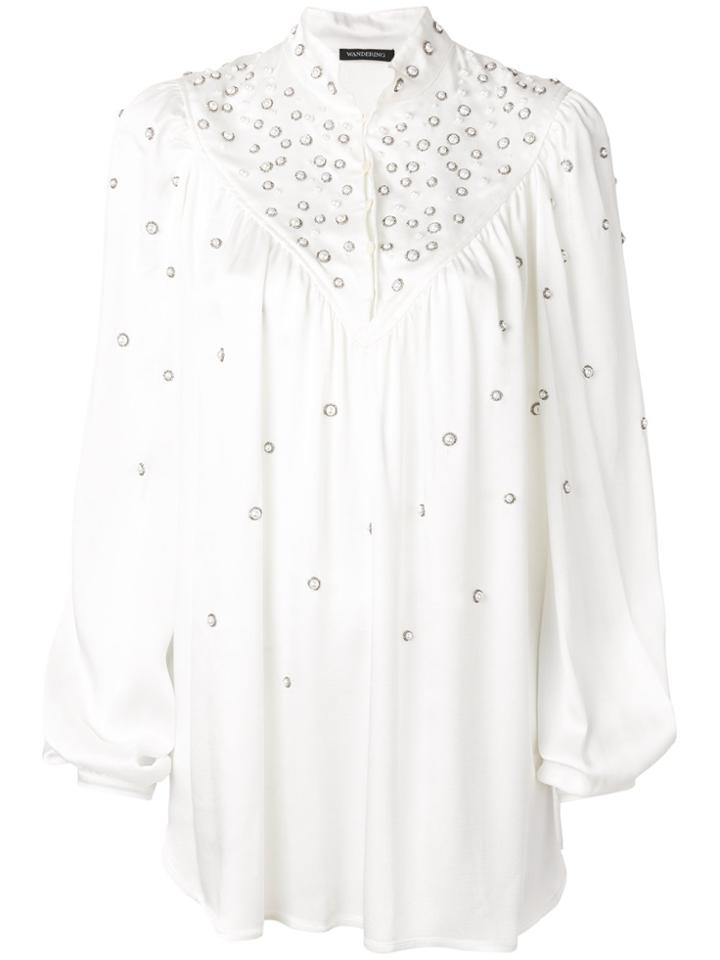 Wandering Pearl And Crystal-embellished Blosue - White