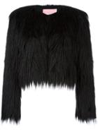Giamba Fur Effect Cropped Jacket, Women's, Size: 42, Black, Polyamide/polyester/cupro