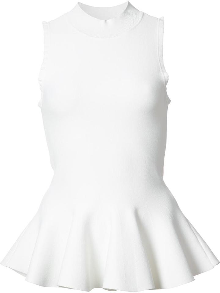 Carven Peplum Hem Top, Women's, Size: Medium, White, Viscose/nylon
