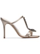 Manolo Blahnik White Gold Erdaniasan 105 Crystal Embellished Mules -