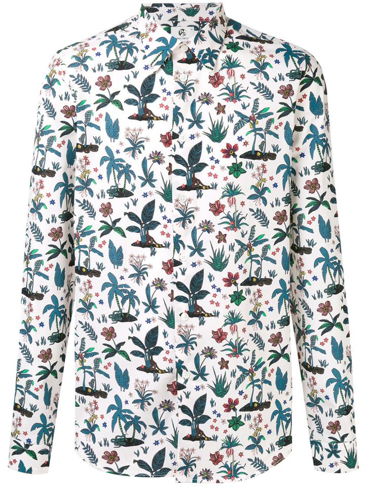 Ps By Paul Smith Floral Print Shirt, Men's, Size: Xl, White, Cotton