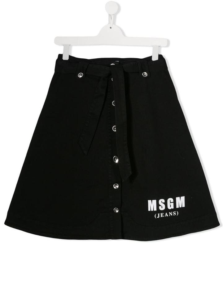 Msgm Kids Teen Flared Denim Skirt - Black