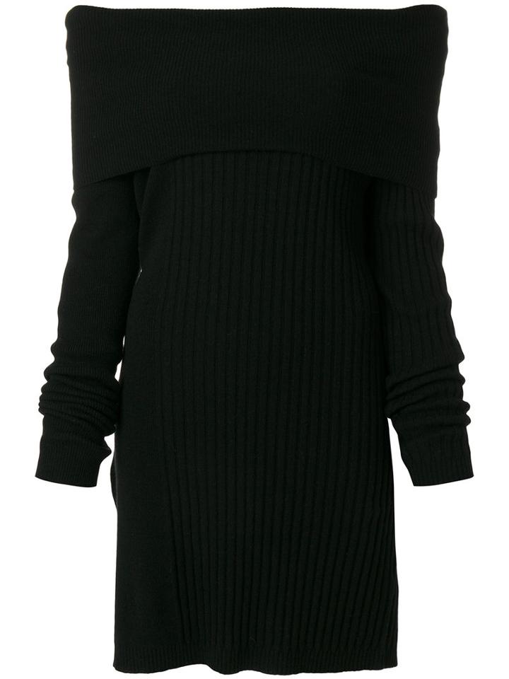 Twin-set - Slash Neck Ribbed Jersey Dress - Women - Polyamide/viscose/cashmere/wool - S, Black, Polyamide/viscose/cashmere/wool