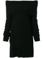 Twin-set - Slash Neck Ribbed Jersey Dress - Women - Polyamide/viscose/cashmere/wool - S, Black, Polyamide/viscose/cashmere/wool