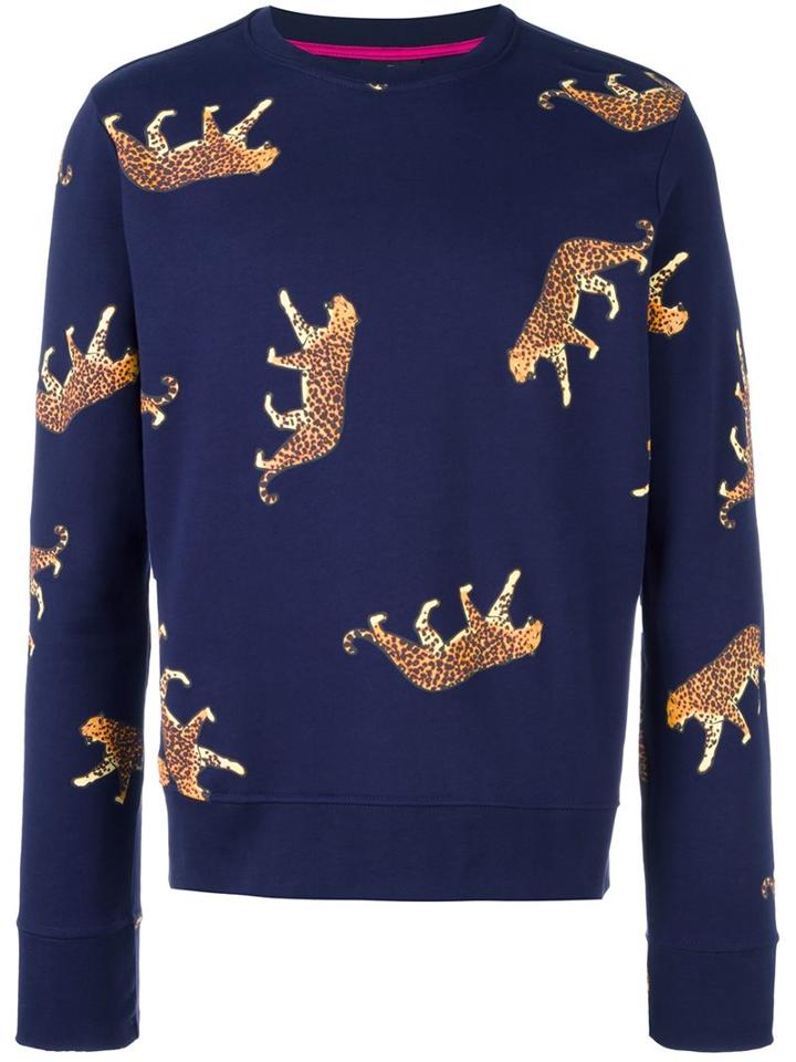 Ps By Paul Smith Cheetah Print Sweatshirt, Men's, Size: Large, Blue, Cotton