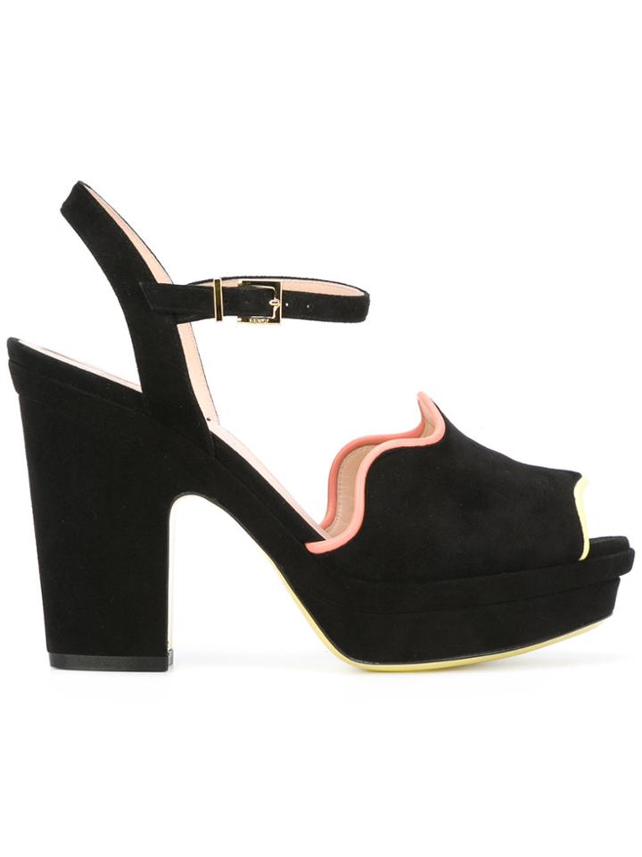 Fendi Frill Heeled Sandals - Black
