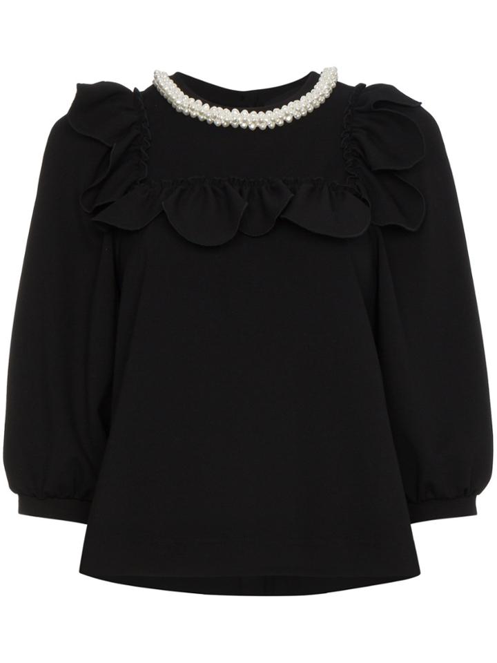 Simone Rocha Faux Pearl Embellished Frill Bib Top - Black
