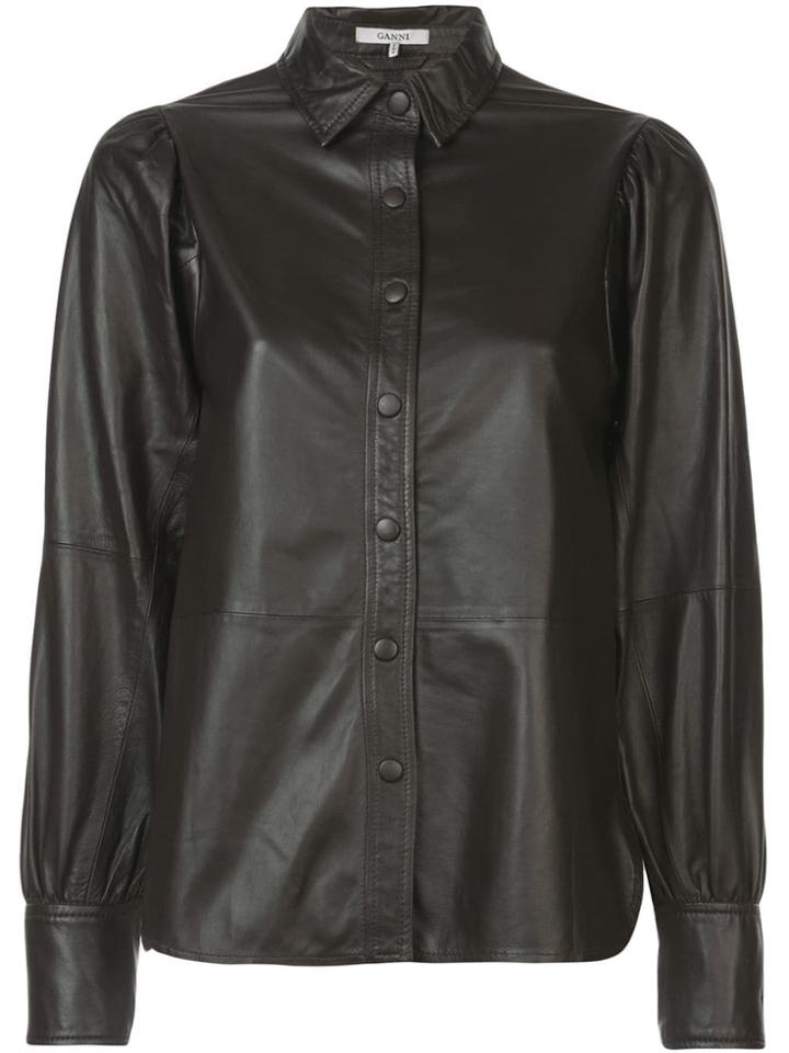 Ganni Leather Shirt - Brown
