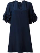See By Chloé - Ruffled Sleeve Dress - Women - Silk/viscose - 38, Blue, Silk/viscose