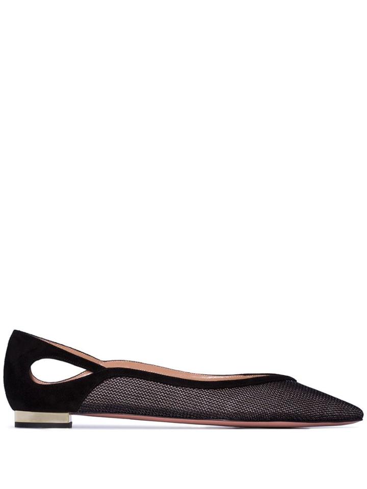 Aquazzura Shiva Mesh Panel Ballerinas - Black