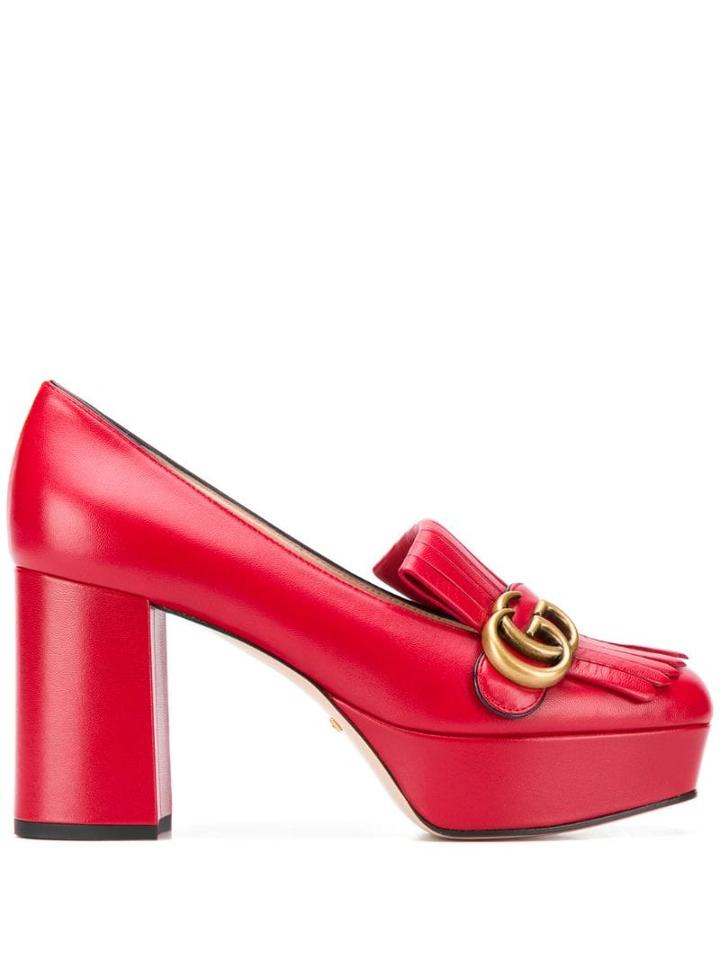 Gucci Monogram Fringed Pumps - Red