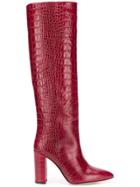 Paris Texas Snakeskin Effect Knee Boots - Red