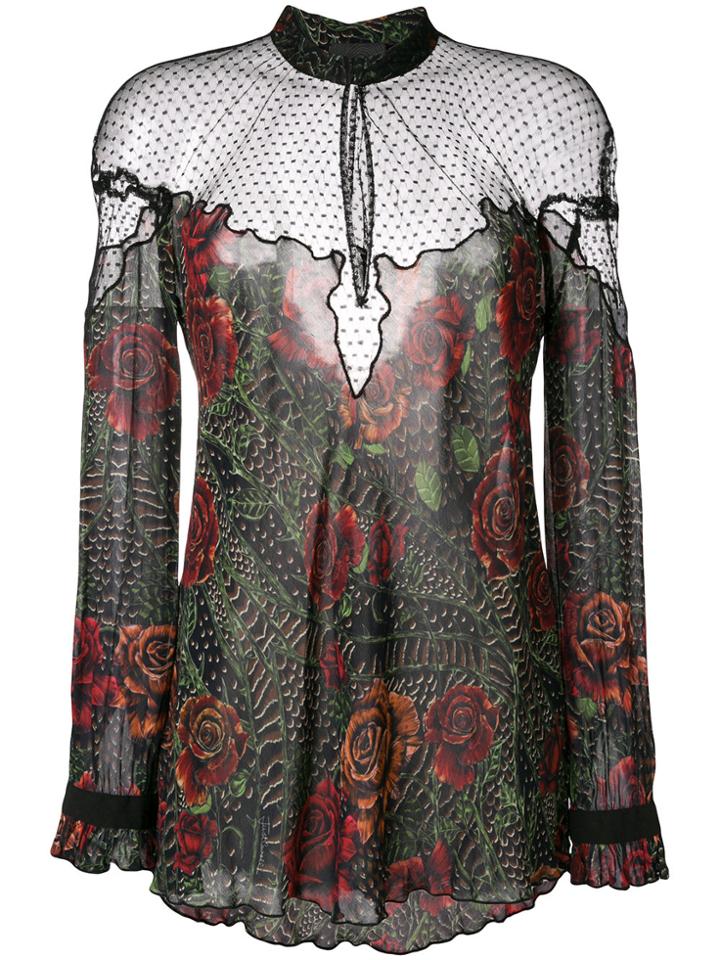 Just Cavalli Sheer Floral Print Blouse - Black