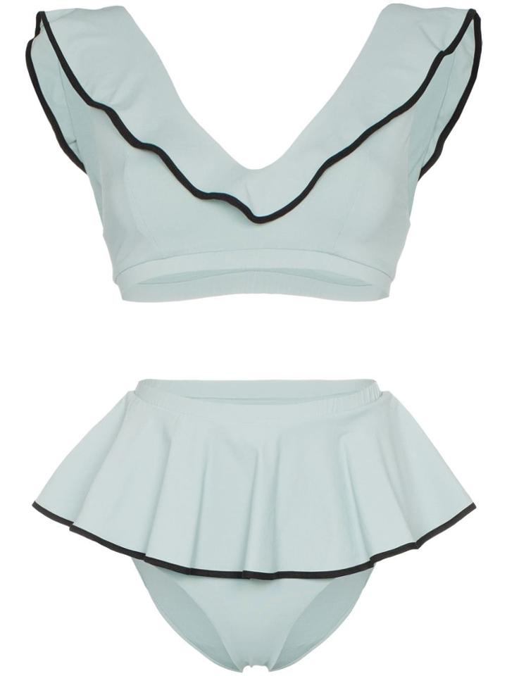 Marysia Piana High Waisted Ruffle Detail Bikini Set - Blue