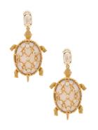 Oscar De La Renta Encrusted Shell Turtle Earring - Metallic