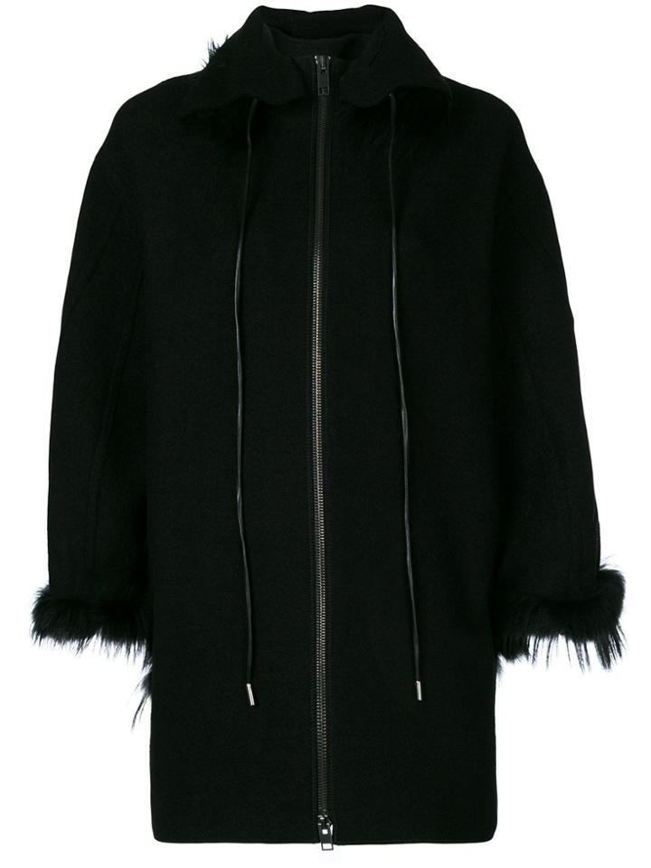 Ermanno Scervino Zipped Fur Trim Coat - Black
