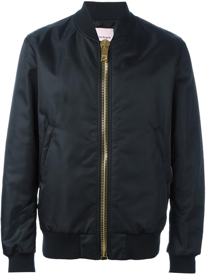 Palm Angels Gold-tone Zippers Bomber Jacket, Men's, Size: Large, Black, Polyamide/viscose