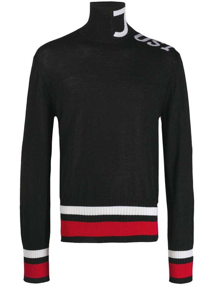 Just Cavalli Roll Neck Logo Sweater - Black