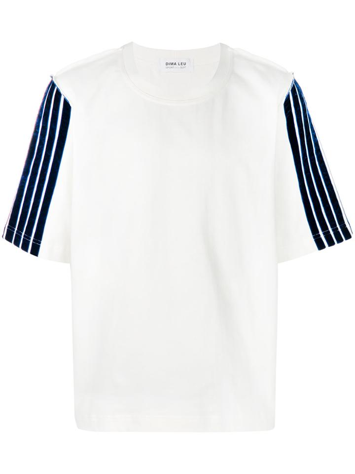 Dima Leu Navy Striped Sleeve T-shirt - White