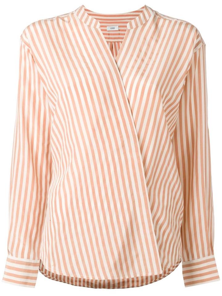 Closed Striped Wrap Shirt, Women's, Size: Small, Pink/purple, Silk