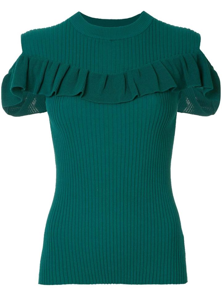 Le Ciel Bleu Cut-detail Short Sleeve Sweater - Green