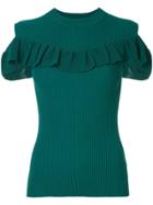 Le Ciel Bleu Cut-detail Short Sleeve Sweater - Green