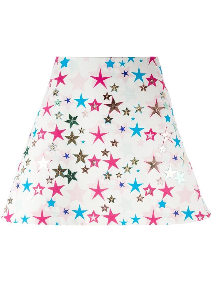 Delpozo Star Print Skirt, Women's, Size: 38, White, Cotton/polyester