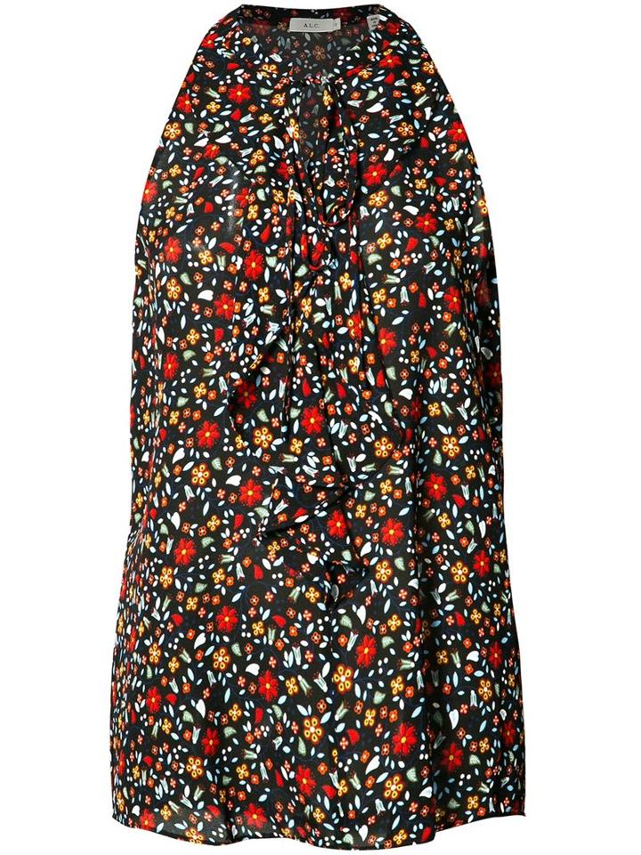 A.l.c. Floral Ruffled Neck Blouse, Women's, Size: 6, Black, Silk
