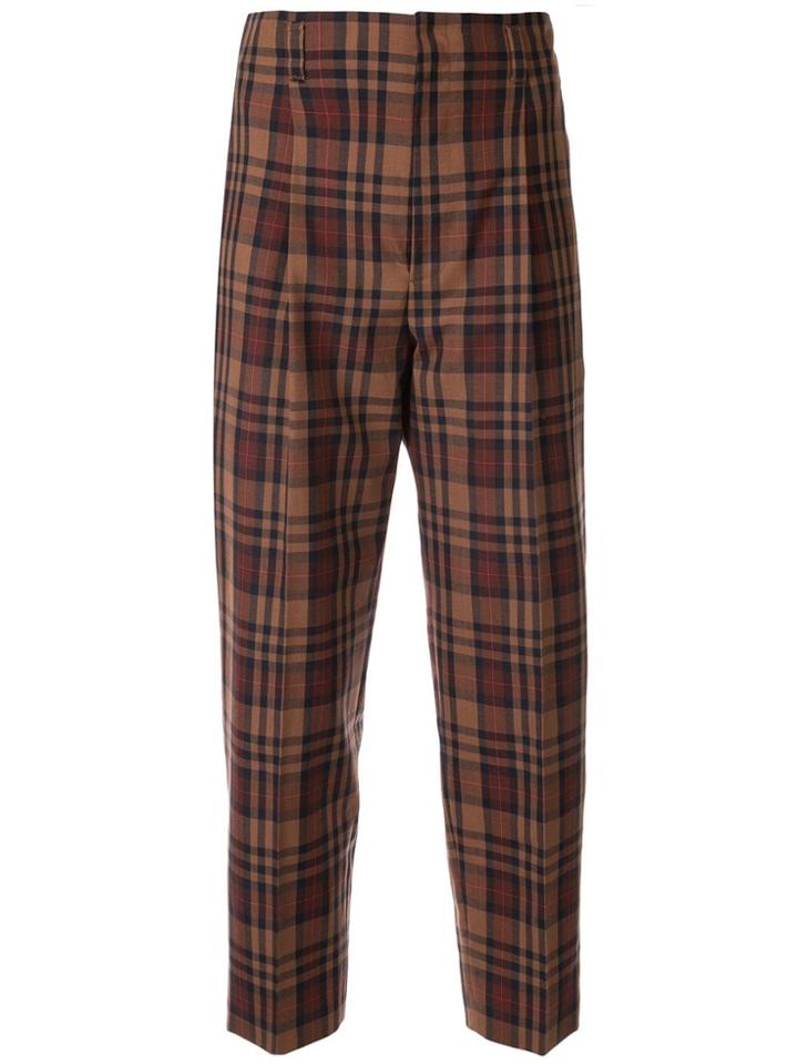 Le Ciel Bleu High-waisted Plaid Trousers - Brown