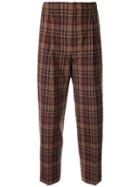Le Ciel Bleu High-waisted Plaid Trousers - Brown