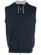 Brunello Cucinelli Zip Up Sleeveless Hoodie, Men's, Size: Large, Blue, Cotton/polyamide
