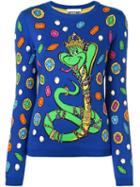 Moschino Snake Intarsia Jumper, Women's, Size: 38, Blue, Cotton
