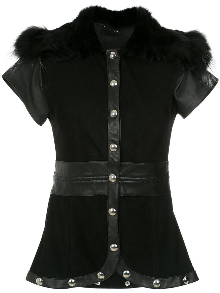 Andrea Bogosian Fur Trim Blouse - Black