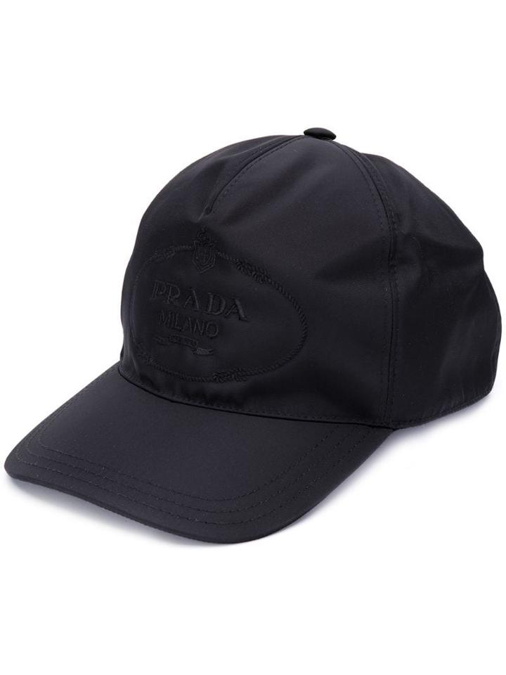 Prada Milano Logo Embroidered Cap - Black
