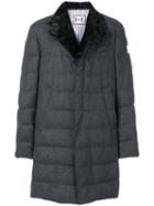 Moncler Fox Fur Collar Padded Trench Coat - Grey