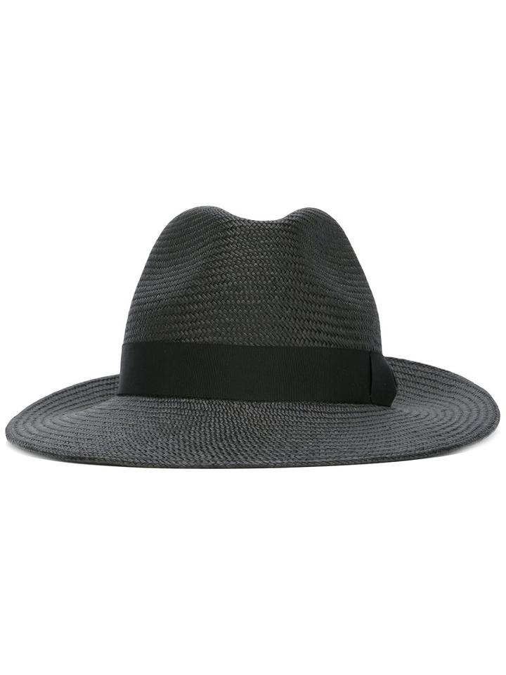 Yohji Yamamoto Panama Hat, Men's, Black, Straw