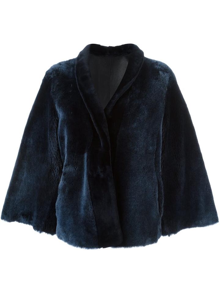 Giorgio Armani Shawl Collar Jacket, Women's, Size: 44, Blue, Lamb Skin/lamb Fur